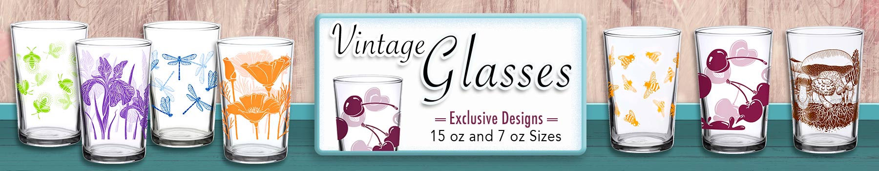 Vintage Glasses, Vintage d, Barware & Tall Beverage Glasses, Botanical Designs