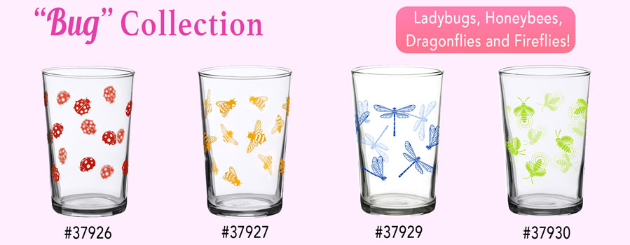 ladybugs,honeyees, dragonflies and firefly glass