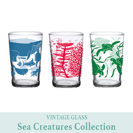  whale glass, coral glass, sea turtle glass