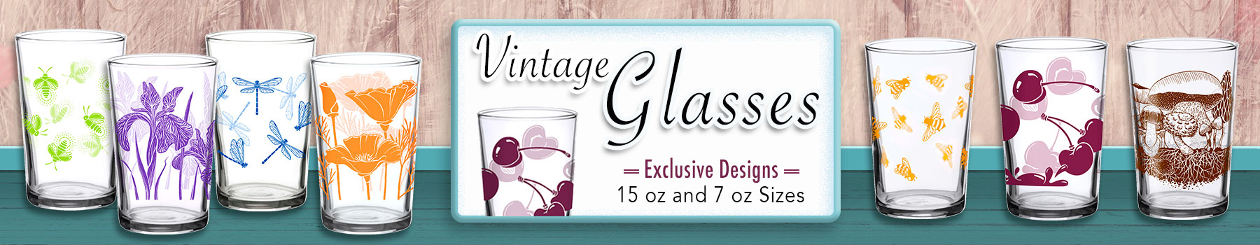Vintage Glasses, Barware & Tall Beverage Glasses, Botanical Designs