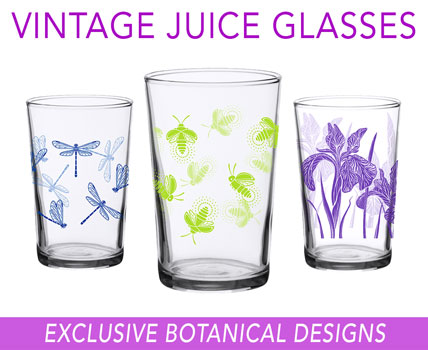 Printed Tumblers, Printed glassware, Vintage Drinking Glass Collection