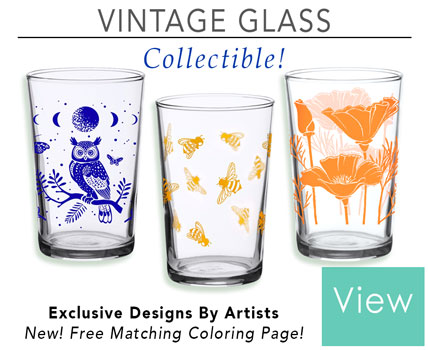 owl glass, bee glass and ,poppy glass