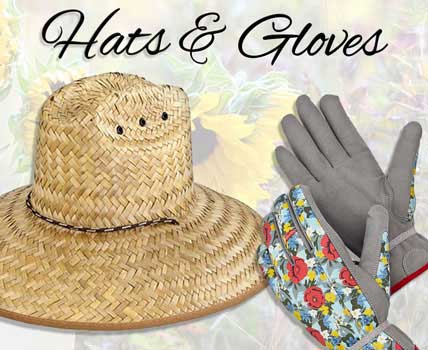 Wholesale Hats and Gloves showing a straw hat and garden gloves