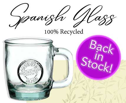 Back in Stock! Shop Recycled Glassd - Spanish Glass 2022 ad with glass mug
