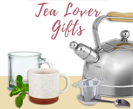 Unique Gifts -gifts for tea lovers- kettle, book, tea strainer, tea cup