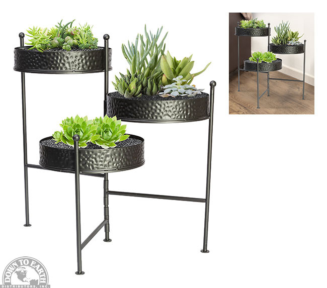 Plant Stand 3 Tier W/blk Trays Down to Earth Distributors Inc.