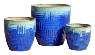 Crossfire-green/blue Set/3 - Plant Pot - Stoneware