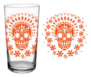 Vintage Skull Orange Glass16oz