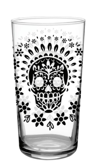 Vintage Skull Black Glass 16oz