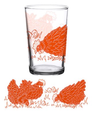  Vintage Glass Busy Chickens Glass 7 oz - glassware- wholesale