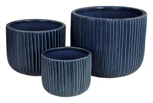 Indoor Groved Navy S/3 -Plant Pot - Dark Blue