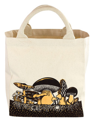 Canvas Tote - with Mushroom Drawing, Med. - Cottagecore