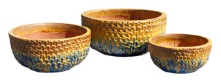 Riviera Low Bowl Rust/aqua S/3 Stoneware Pots- wholesale Pots