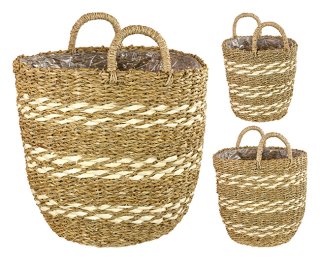 Seagrass Basket W/handle Set/3 - wholesale baskets