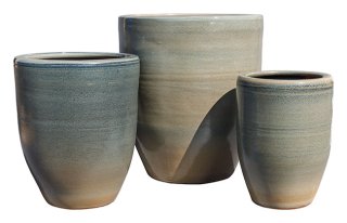 Tall Rev Rim Egg Pot Blue S/3- wholesale plant pot- stoneware