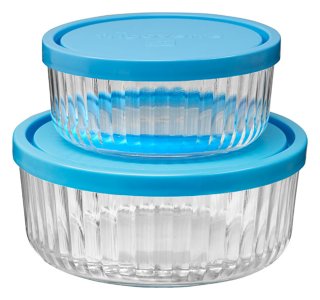 Faceted Storage Bowl Set/2 - Glass Bowl Set