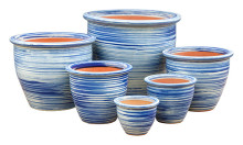 Stoneware Lines Blue S/6- WHOLESALE PLANT POTS