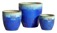 Crossfire-green/blue Set/3 - Plant Pot - Stoneware