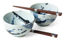 Bowl Set/2 W/chop Blue Sumi 5"