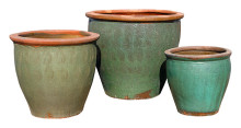 Rustic Hatching Green S/3 - Rustic Stoneware Plant Pots