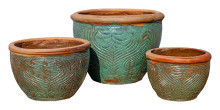 Rustic Embossed Green S/3 - Outdoor Pots - Large Pots
