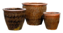 Rustic Hatching Brown S/3- Rustic Stoneware Plant Pots