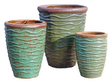Rustic Wave Green S/3 - Tall Planters - Outdoor Planters