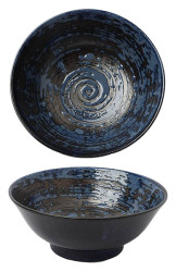 Bowl Blue&blk Swirl 8.25"