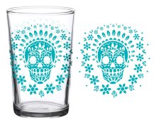 Vintage Skull Turq. 7oz glass - glassware USA - wholesale