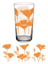 Vintage Poppies 16.50oz Glass - Highball Glass- Drinking Glass
