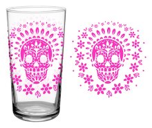 Vintage Skull Pink 16oz Beverage glass - Highball
