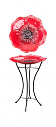 Red Poppy Birdbath W/stand 16"