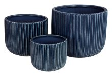 Indoor Groved Navy S/3 -Plant Pot - Dark Blue