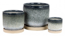 Grooved Pot W/saucer S/3 Blue