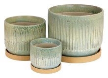 Grooved Pot W/saucer Blue S/3