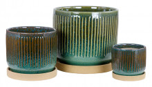 Grooved Pot W/saucer S/3 Green