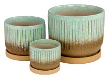 Grooved Pot W/saucer S/3 Gr