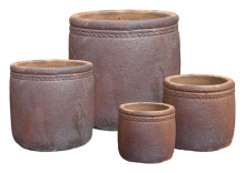 Ironstone Drum Pot W/rim S/4 -CLAY POT - TERRACOTTA