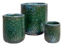 Riviera Cylinder Glass Grn S3 - Plant Pot