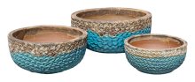 Riviera Flower Rust Over Aqua - Plant Pots - Stoneware