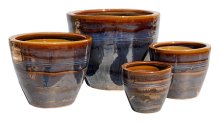 Reverse Rim Egg Pot Brown S/4- wholesalel pots - stoneware pots