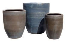 Tall Rev Rim Egg Pot Black S/3 - wholesale pots -stoneware pots