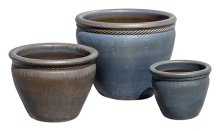 Tall Belly Braid Pot Black S/3 - wholesale pots - stoneware pots
