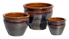Tall Belly Braid Pot Brown S/3 - wholesale pots- stoneware pots