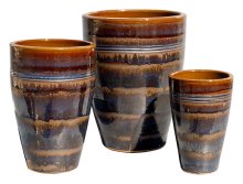 Slim Egg Pot Brown S/3- wholesale pots - stoneware pots