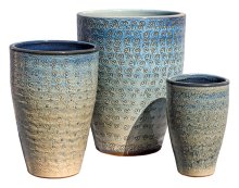 Slim Egg Pot Blue S/3 0 wholesale stoneware - tall pots