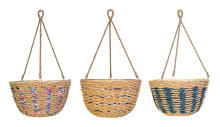 Reclaimed Fabric & seagrass Hanging Baskets - Wholesale