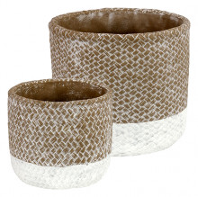 Cement Pot Two Tone S/2 - Plant Pot