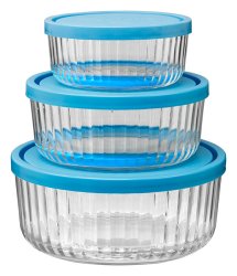 Faceted Storage Bowl Set/3 -Glass Bowl with Lid