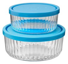 Faceted Storage Bowl Set/2 - Glass Bowl Set